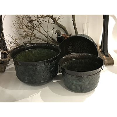 Set of 3 Chequer Planters-Antique Copper/Turquoise